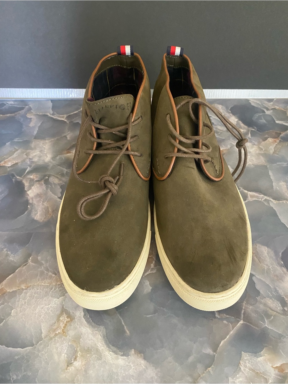 Tommy Hilfiger Olive Green Suede Chukka Boots with Cream Sole
